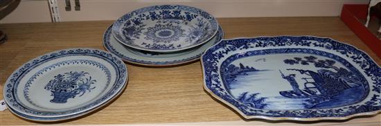 Chinese blue and white shaped meat plate, four other plates